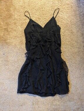 Vintage Forever 21 Black Polka Dot Ruffle Slip Dress Size L (Fits M Well)